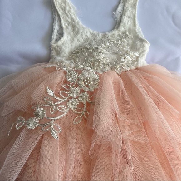 2Bunnies Girl Peony Lace Back A-Line Tiered Tutu Tulle Flower Girl Dress 12M - Picture 10 of 16